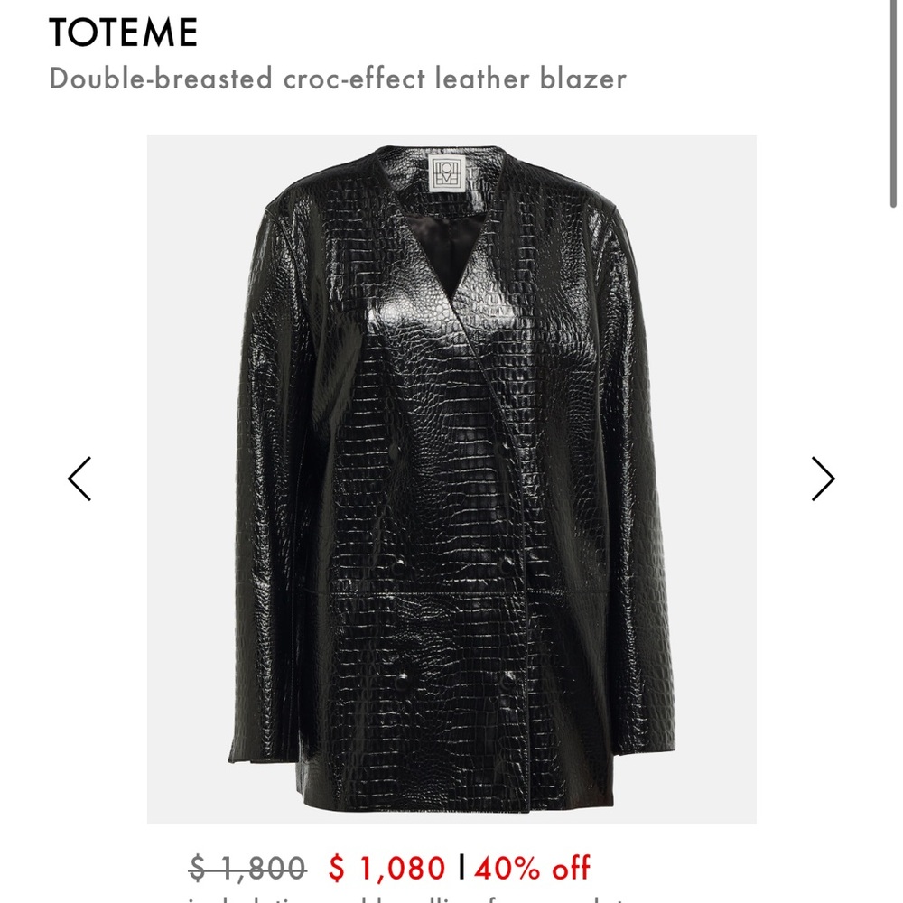 Toteme Double-breasted croc-effect leather blazer